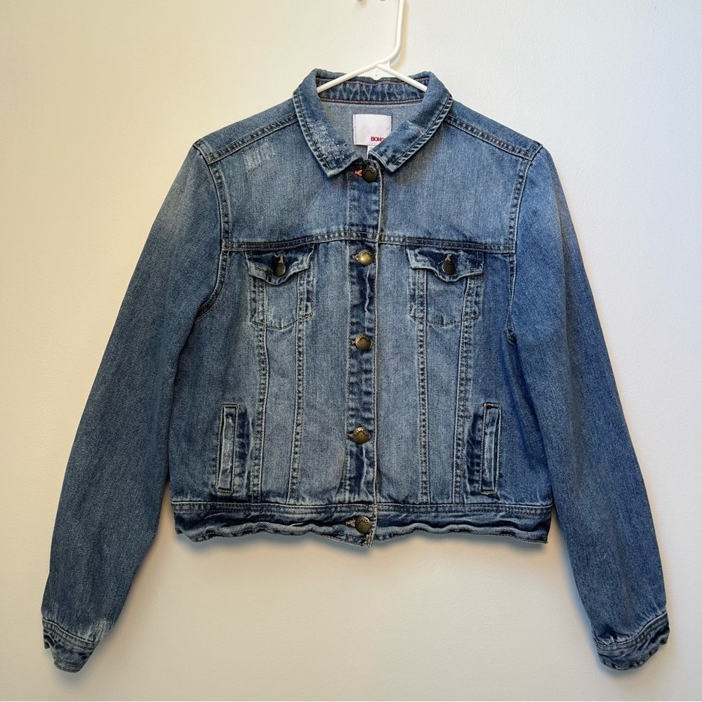 Bongo Vintage Cropped Distressed Denim Jean Jacket Sz XL (Juniors)